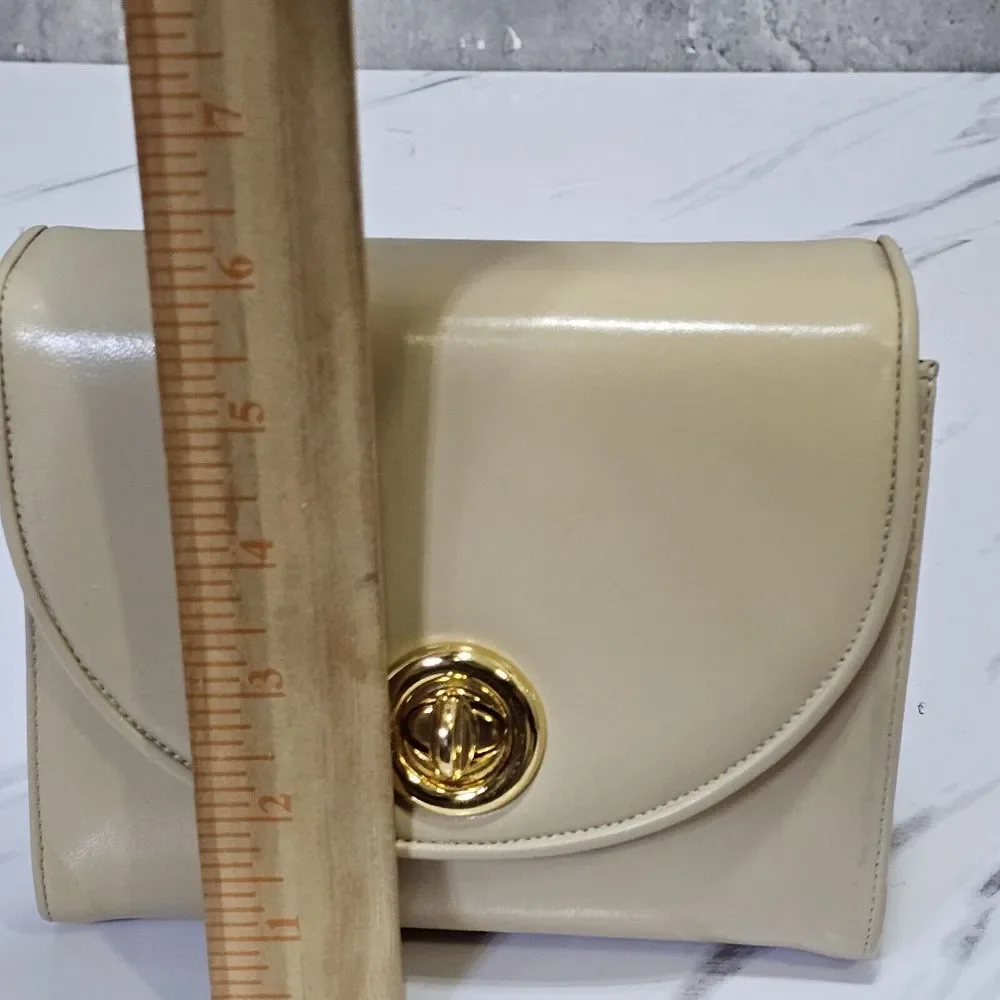 Vintage 60s Theodore Taupe Cream Mini‎ Leather Crossbody Bag with Gold Hardware